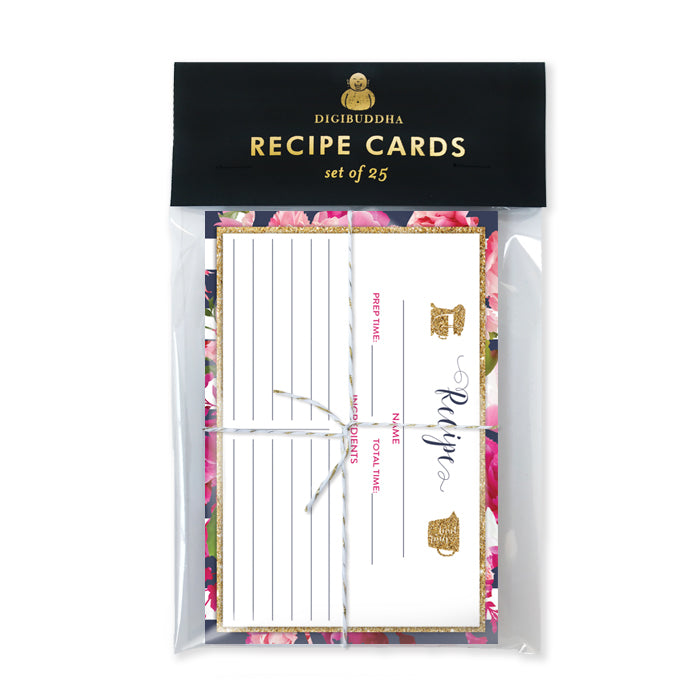 Navy Stripe + Pink Roses Recipe Cards | Christy