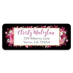 Black Stripe + Pink Roses Address Labels | Christy