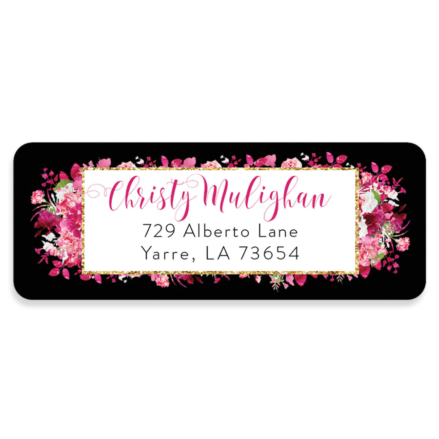 Black Stripe + Pink Roses Address Labels | Christy