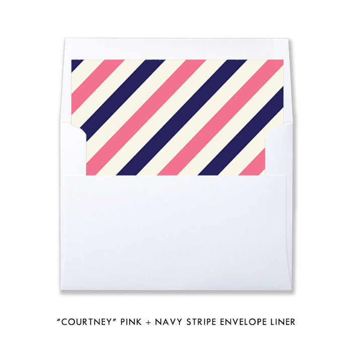 "Courtney" Pink +Navy Stripe Baptism Invitation