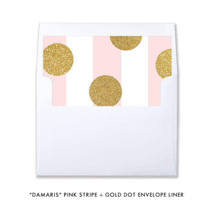 Pink stripe + gold glitter dot "Damaris" envelope liner | digibuddha.com