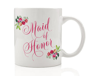 Pink Floral Maid of Honor Mug