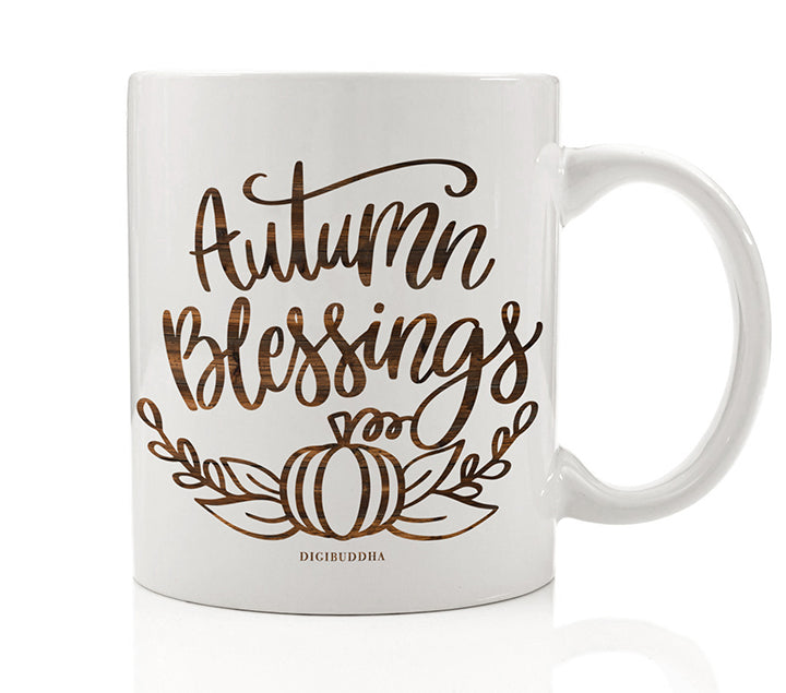 Autumn Blessings Wood Grain Mug
