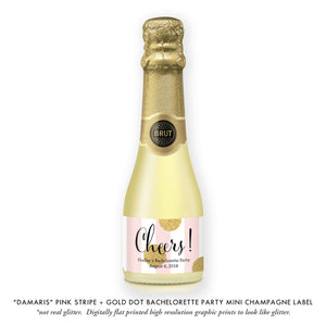 "Damaris" Pink Stripe + Gold Dot Bachelorette Party Champagne Labels