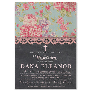 "Dana" Vintage Rose + Chalkboard Baptism Invitation