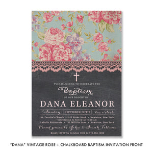 "Dana" Vintage Rose + Chalkboard Baptism Invitation