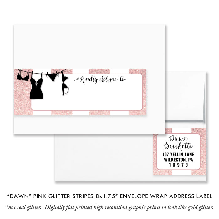 "Dawn" Pink Glitter Stripes Lingerie Shower Invitation