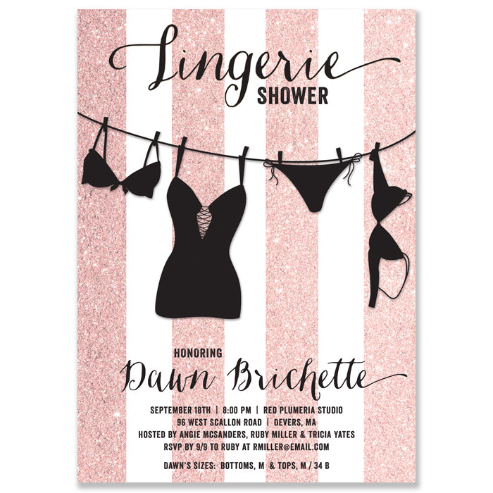 Pink Glitter Stripes Lingerie Shower Invitation