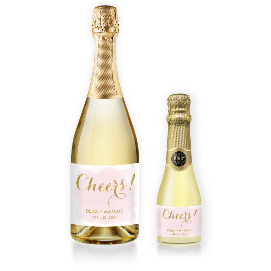 "Delia" Blush + Gold Wedding Champagne Labels