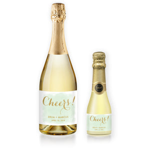 "Delia" Mint + Gold Wedding Champagne Labels