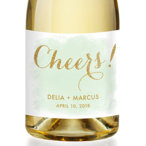 "Delia" Mint + Gold Wedding Champagne Labels