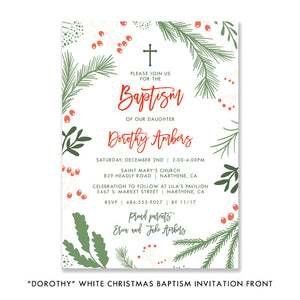 "Dorothy" White Christmas Baptism Invitation