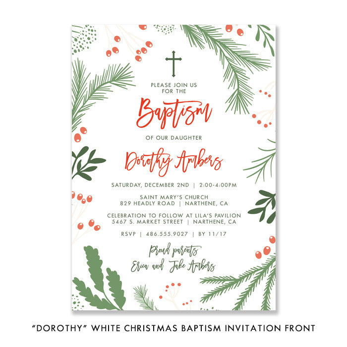 "Dorothy" White Christmas Baptism Invitation