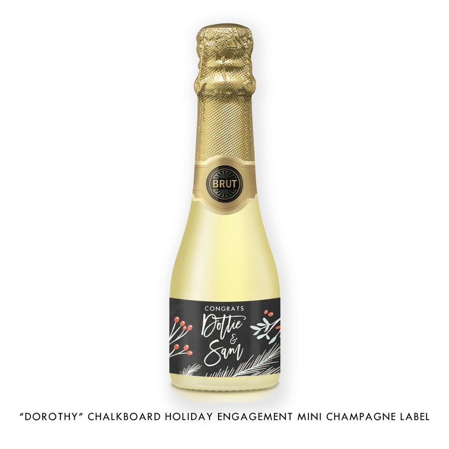 "Dorothy" Chalkboard Holiday Engagement Champagne Labels