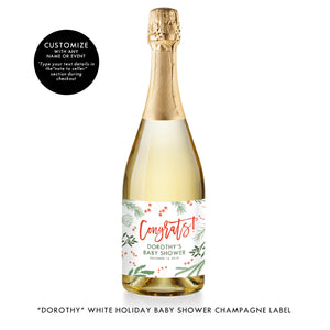 "Dorothy" White Holiday Baby Shower Champagne Labels