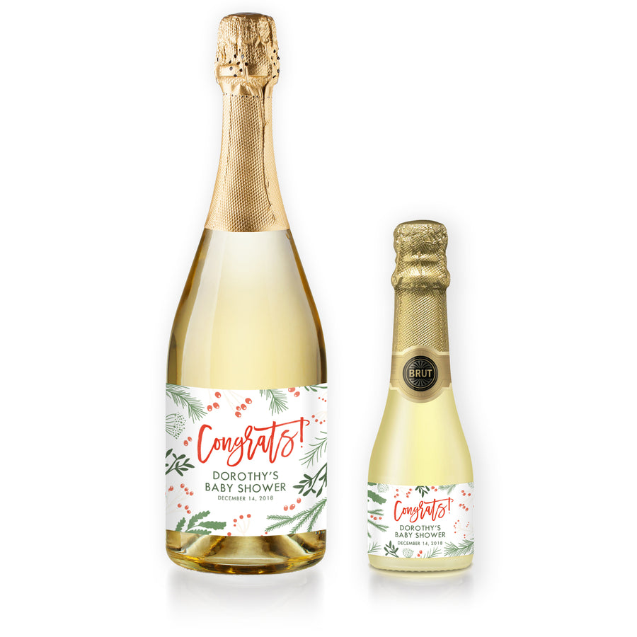 "Dorothy" White Holiday Baby Shower Champagne Labels