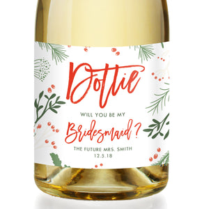 "Dorothy" White Holiday Bridesmaid Proposal Champagne Labels