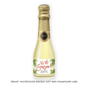 "Drake" Watercolor Holiday Champagne Labels
