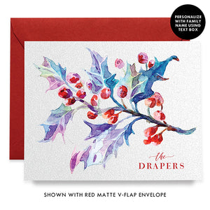 Watercolor Mistletoe Personalized Boxed Holiday Cards | Draper