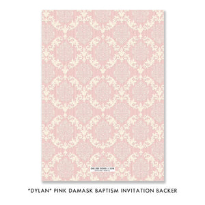 "Dylan" Pink Damask Christening Invitation
