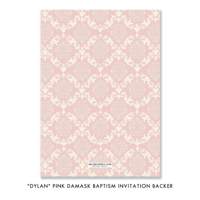 "Dylan" Pink Damask Christening Invitation