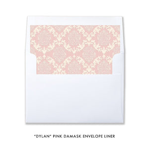 "Dylan" Pink Damask Christening Invitation