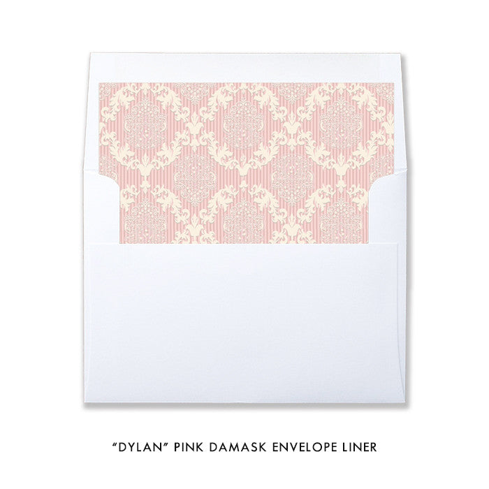 "Dylan" Pink Damask Christening Invitation