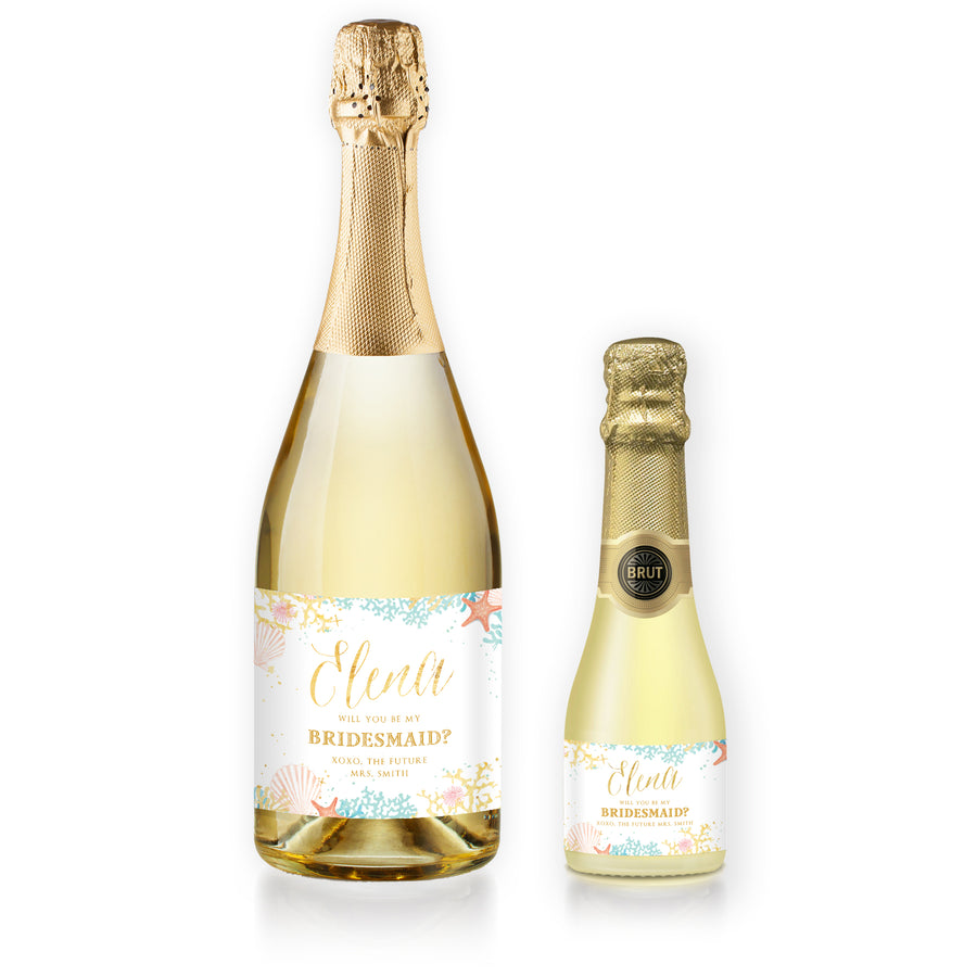 "Elena" Beach Bridesmaid Proposal Champagne Labels