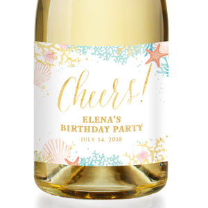 "Elena" Beach Birthday Party Champagne Labels