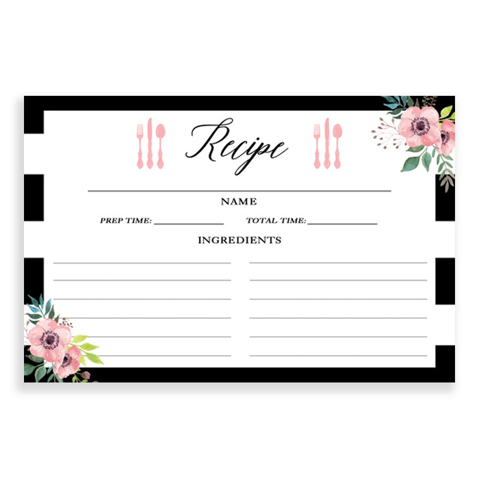 Floral + Stripe Set of 25 Recipe Cards