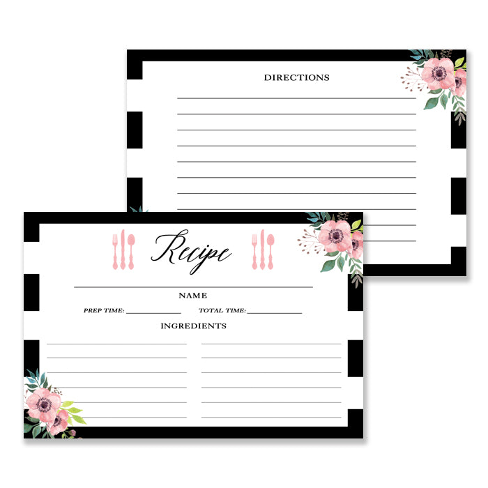 Floral + Stripe Set of 25 Recipe Cards