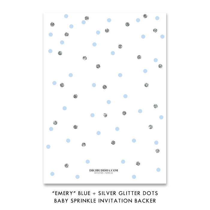 "Emery" Blue + Silver Glitter Dots Baby Sprinkle Invitation