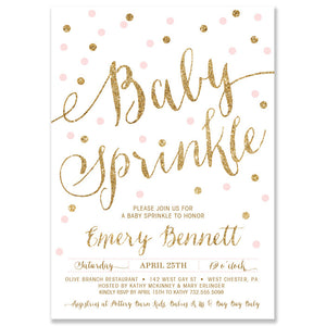"Emery" Pink + Gold Glitter Dots Baby Sprinkle Invitation