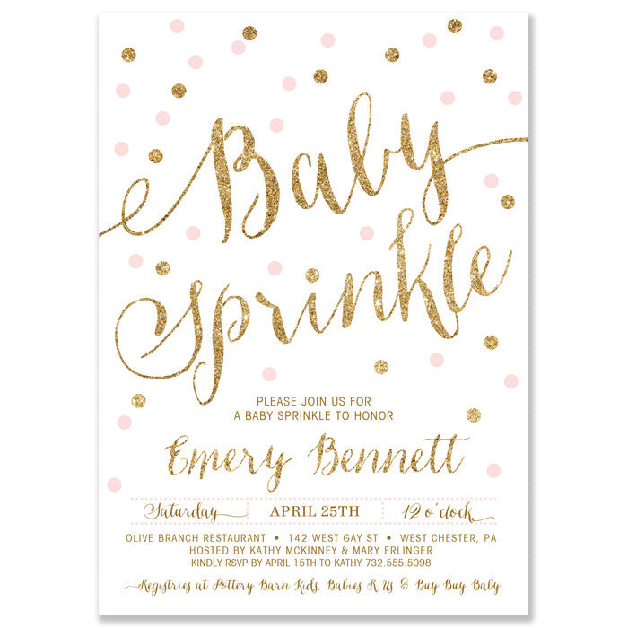 "Emery" Pink + Gold Glitter Dots Baby Sprinkle Invitation
