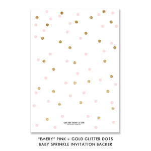 "Emery" Pink + Gold Glitter Dots Baby Sprinkle Invitation