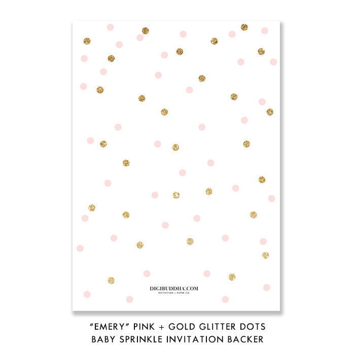 "Emery" Pink + Gold Glitter Dots Baby Sprinkle Invitation