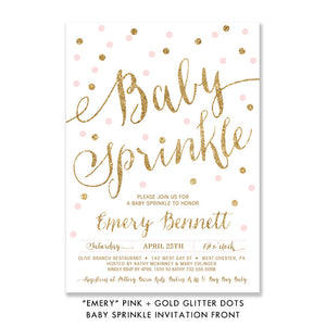 "Emery" Pink + Gold Glitter Dots Baby Sprinkle Invitation