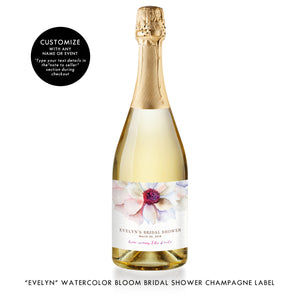 "Evelyn" Watercolor Bloom Bridal Shower Champagne Labels