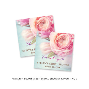 Elegant aqua and peonies bridal shower invitation, featuring a classic and modern design with blooming pink peonies.