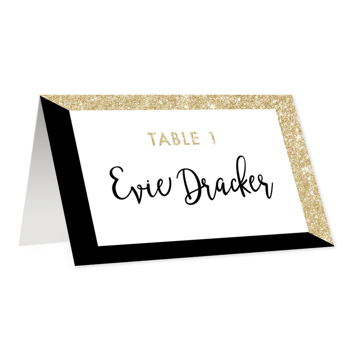 Black + Gold Glitter Place Cards Evie