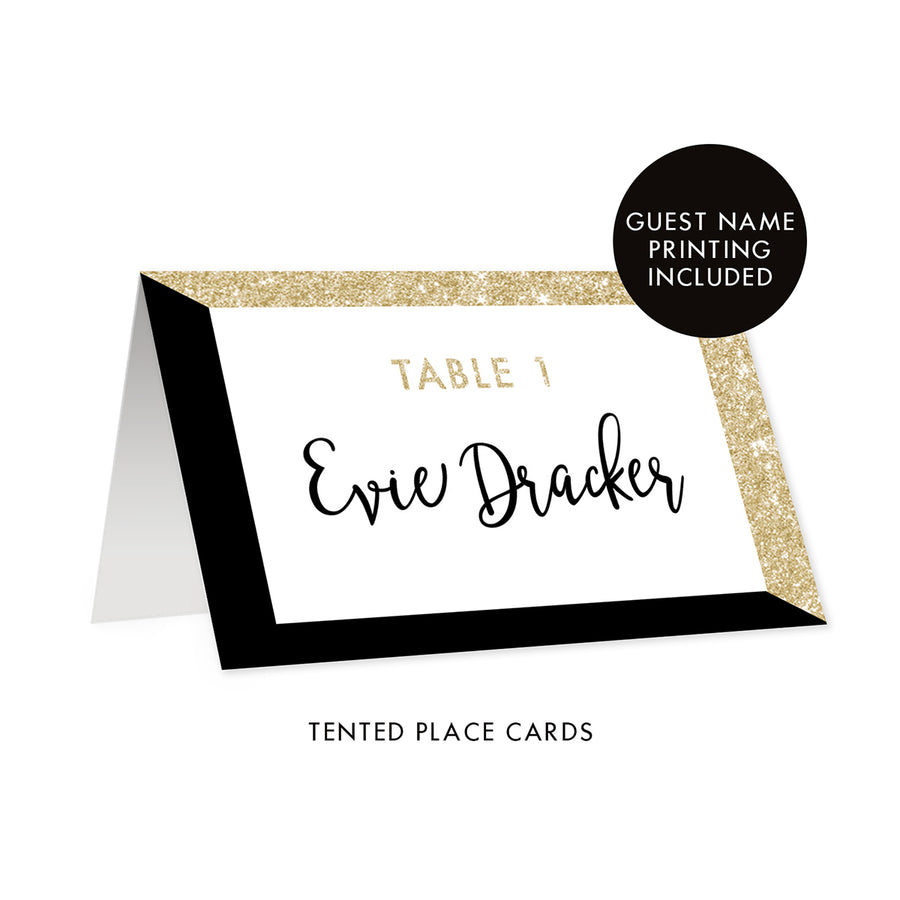 Black + Gold Glitter Place Cards Evie