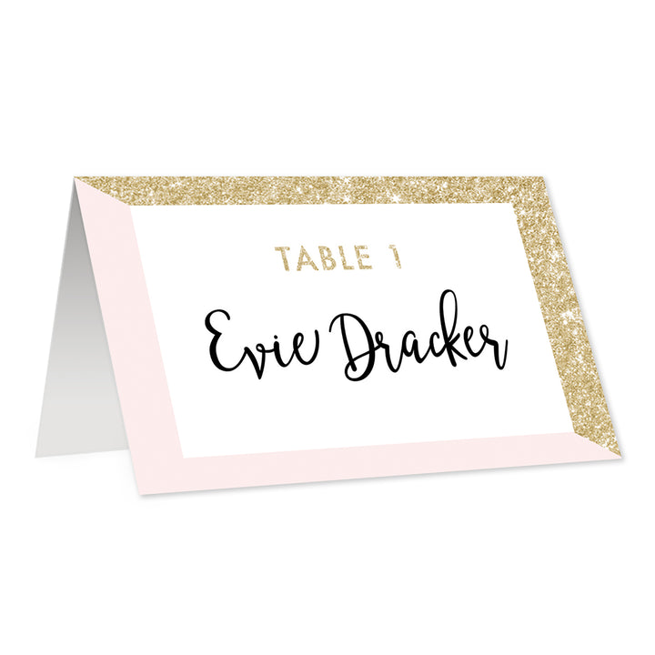 Blush + Gold Glitter Place Cards Evie