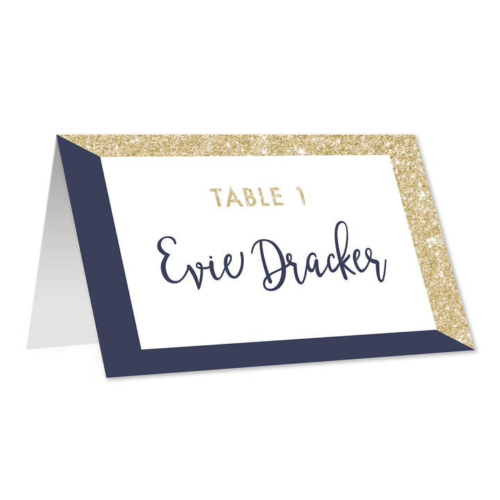 Navy + Gold Glitter Place Cards Evie