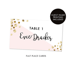 Blush + Gold Glitter Dots Place Cards Evie