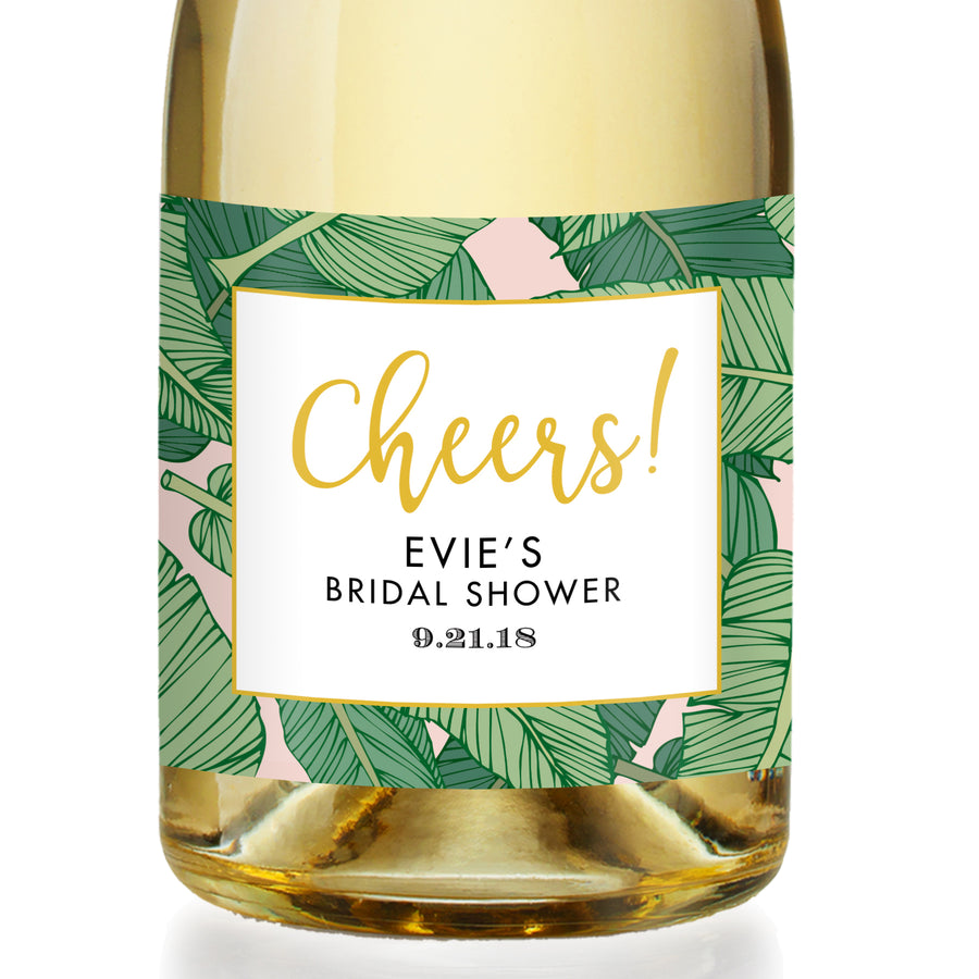 "Evie" Tropical Leaves Bridal Shower Champagne Labels