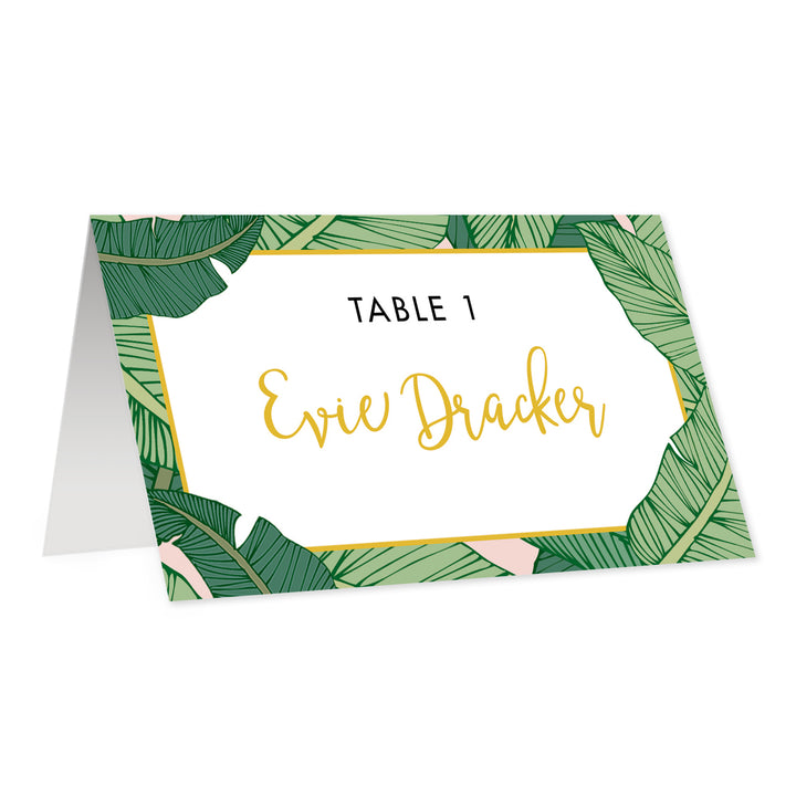 Tropical Leaves Place Cards with Blush Pink Evie