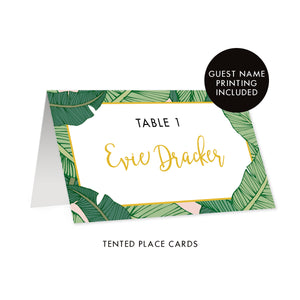 Tropical Leaves Place Cards with Blush Pink Evie