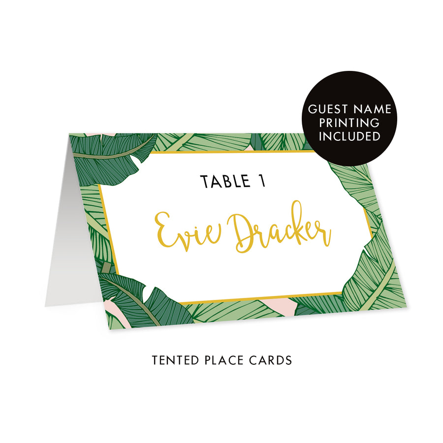 Tropical Leaves Place Cards with Blush Pink Evie
