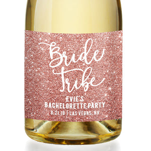 "Evie" Pink Glitter Bachelorette Party Champagne Labels