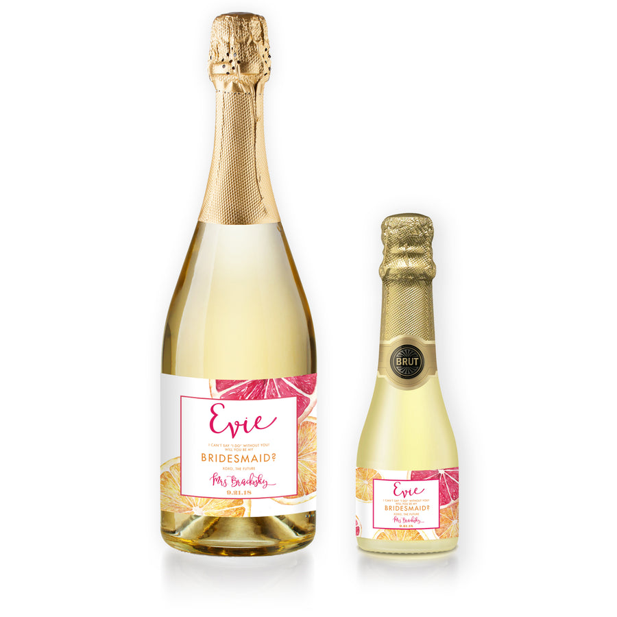 "Evie" Citrus Bridesmaid Proposal Champagne Labels